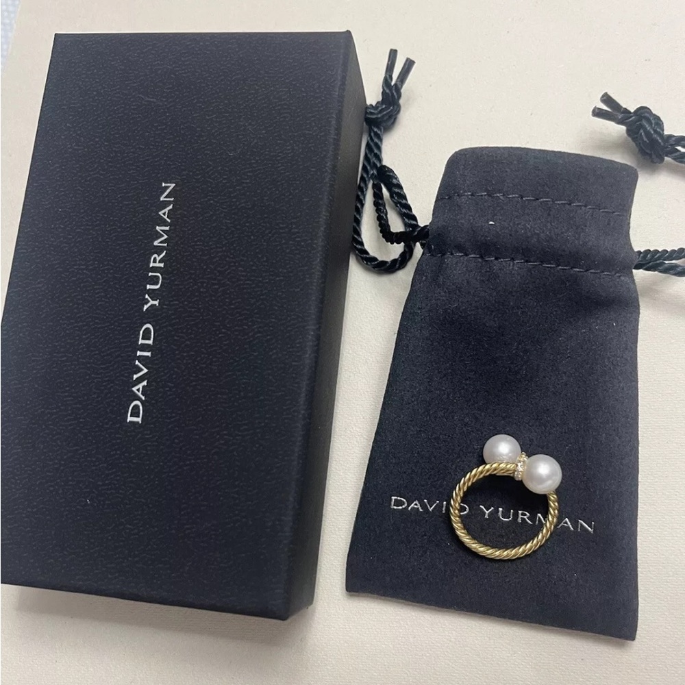 David Yurman Bypass Solari Ring Gold Pearl Size 7 Discontinued